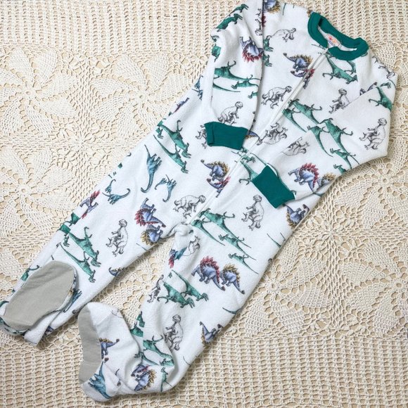 Vintage 1990s Carter's Boys 6 Years Dinosaur Print Fleece Footie Sleeper - Picture 1 of 3